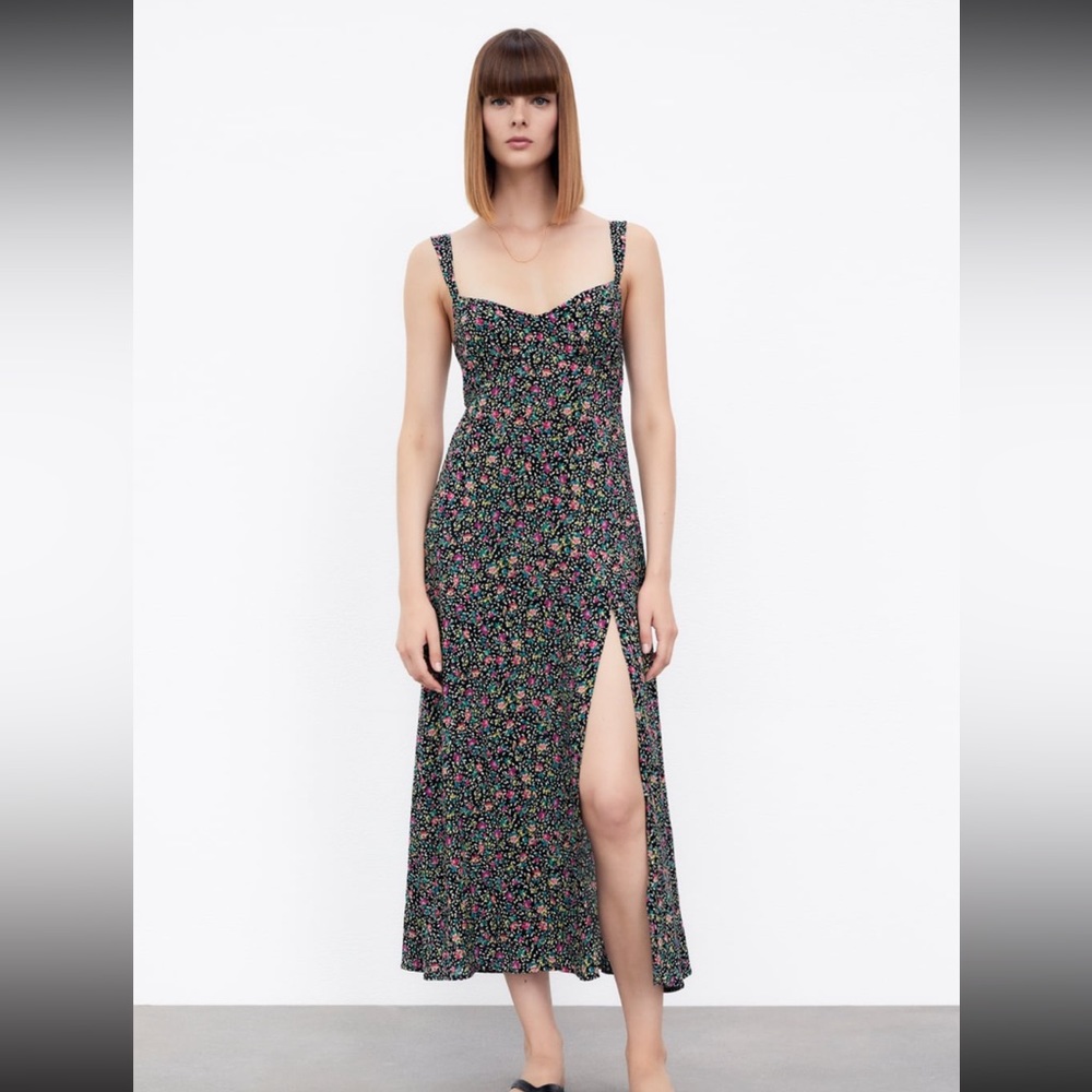 Floral midi dress knee slit